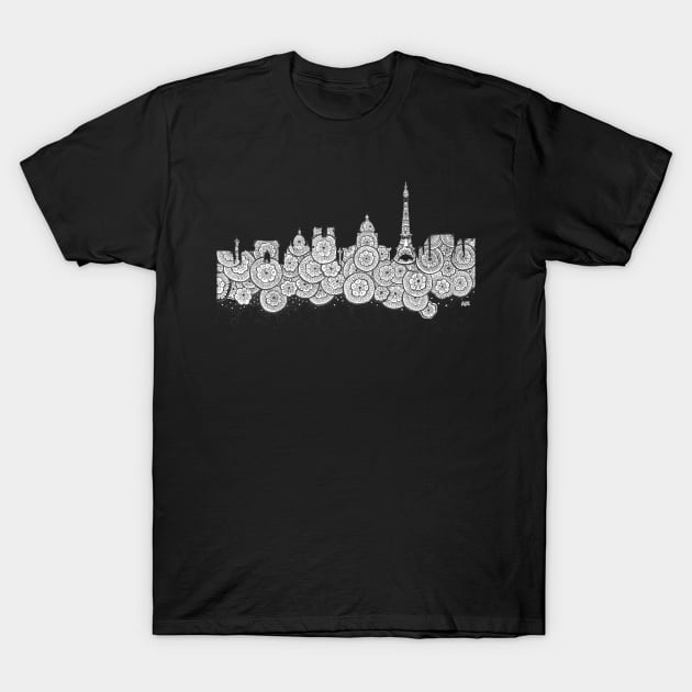 Paris Skyline Mandala T-Shirt by acdlart